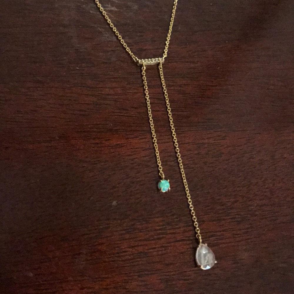 Anthropologie pink and green bar drop necklace